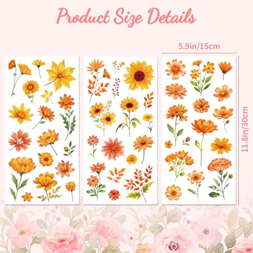 Peacoblue Autumn Orange Flowers Rub On Transfers for Furniture Craft 6"x12" - style: Autumn Orange Flowers