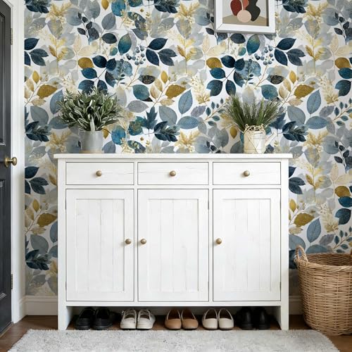 Watercolor Botanical Wallpaper, Eucalyptus Leaf Peel and Stick Wallpaper - color: ML-M104, size: 17.7" x 118"