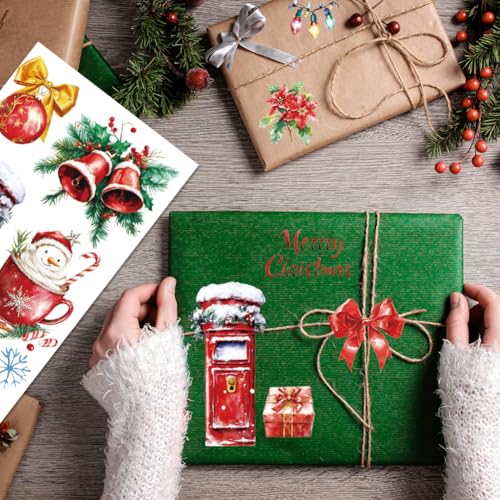 INFUNLY 3 Sheet Merry Christmas Rub on Transfers for Crafts 6x12 Christmas Tree Bell Furniture Rub on Transfer Sticker Snowman Transfer Decals Waterproof for Wood Glass Scrapbook DIY Paper Home Decor - style: Christmas Theme 2