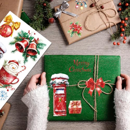 INFUNLY 3 Sheet Merry Christmas Rub on Transfers for Crafts 6x12 Christmas Tree Bell Furniture Rub on Transfer Sticker Snowman Transfer Decals Waterproof for Wood Glass Scrapbook DIY Paper Home Decor - style: Christmas Theme 2
