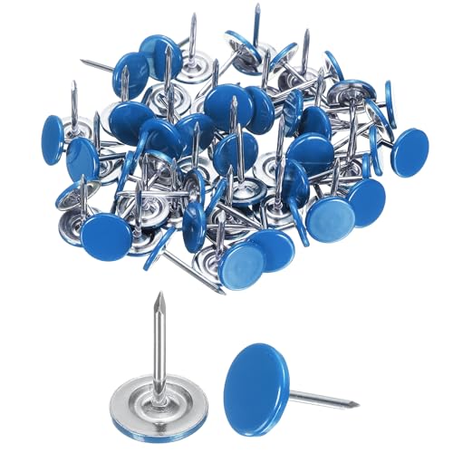 uxcell 120Pcs Push Pins, 11mmx17mm Round Flat Head Decorative Thumb Tacks Upholstery Tacks for Cork Board Office Wall Hangings, Blue - color: Blue, size: 11mmx17mm