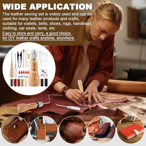 29Pcs Sewing Awl Kit, Leather Craft Repair Tools with Wax Thread, Needles