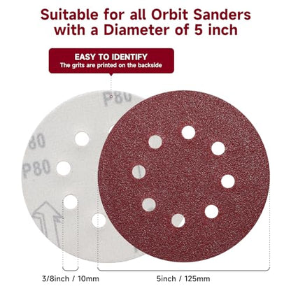 100PCS 5 Inch Sanding Discs 150 Grit Sandpaper for Orbital Sander - style: Aluminum oxide