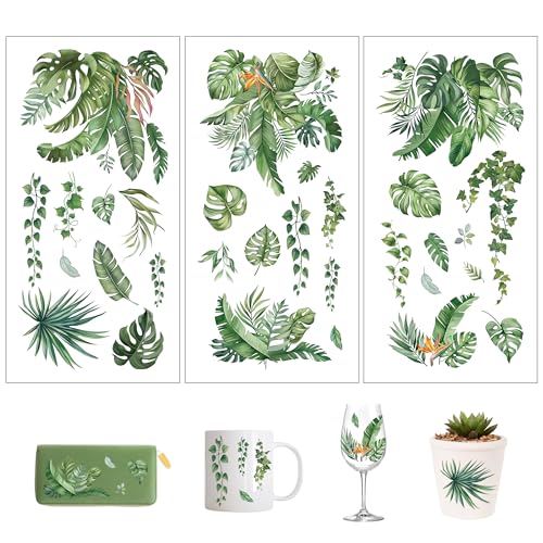 Joeyan 3 Sheets Rub On Transfers for Crafts and Furniture Large Palm Leave Rub on Transfer Stickers Green Plants Decals for Wood Glass Metal Canvas Porcelain Plastic DIY Craft Home Decor, 6" x12" - style: Palm Leaves