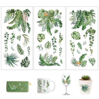 Joeyan 3 Sheets Rub On Transfers for Crafts and Furniture Large Palm Leave Rub on Transfer Stickers Green Plants Decals for Wood Glass Metal Canvas Porcelain Plastic DIY Craft Home Decor, 6" x12" - style: Palm Leaves