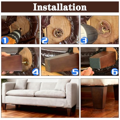 SHANJUE 8 Inch Wood Couch Legs 1500lbs Heavy Duty Square Furniture Feet 4PC - size: 8 inches