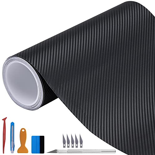 LZLRUN 3D Black Carbon Fiber Car Vinyl Wrap Self-Adhesive Film 5ft x 50ft - color: Black, size: 5ft x 50ft