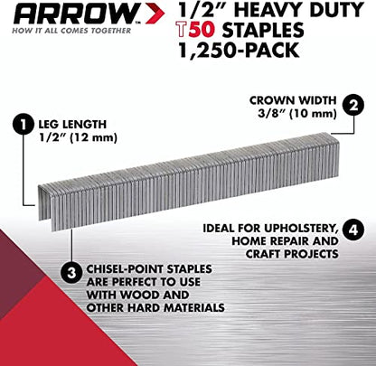 Arrow ET501C Cordless 5-in-1 Professional Staple and Nail Gun & 18-Gauge Steel Brad Nails for Molding, Cabinets, Framing, Trim, and Finishing, 1000 Pack & Heavy Duty T50 1/2-Inch Staples, 1250-Pack
