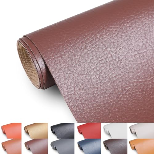 Faux Leather 0.7mm Upholstery Fabric by the Yard 55x36 Inch Chocolate Brown - color: Chocolate Brown, size: Pre Cut 1 Yard