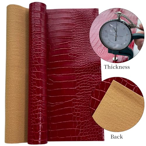 12" x 53" Glossy Embossed Crocodile Texture Faux Leather Roll Synthetic Leather Crafts Fabric for Wallets Keychains Handbags Making Sewing Crafts Material (Red) - color: Red