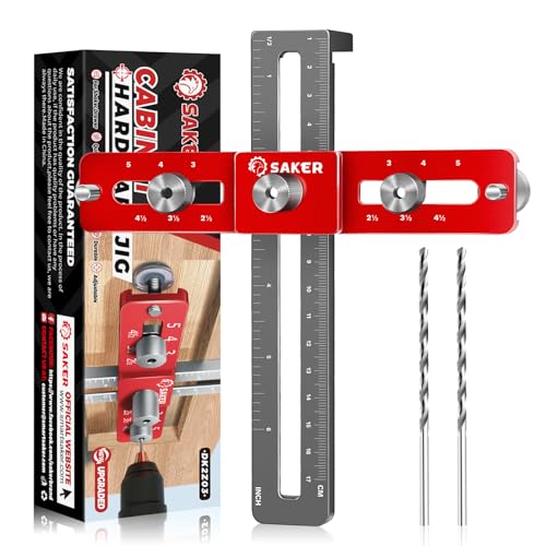 Saker Cabinet Hardware Doweling Jig - Cabinet Handle Template Tool for Knobs and Pull - Adjustable Self Centering Punch Locator Precise Woodworking Drill Guide (5" Jig Saw) - size: 5" Jig Saw