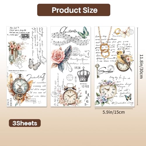 PLIGREAT 3 Sheets Retro Style Clocks Rub on Transfers for Crafts Flowers Birds Art Rub on Stickers for Furniture Wood Cabinet Ceramic Scrapbooking Decorative Transfer Stickers - style: Retro