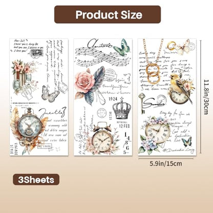 PLIGREAT 3 Sheets Retro Style Clocks Rub on Transfers for Crafts Flowers Birds Art Rub on Stickers for Furniture Wood Cabinet Ceramic Scrapbooking Decorative Transfer Stickers - style: Retro