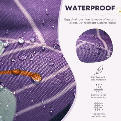Hanging Egg Chair Cushion 47x35x7 Inches Waterproof Purple Flowers - color: 2#