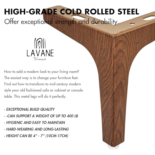La Vane 4 Inch Diamond Triangle Metal Furniture Legs 4PCS- Heavy Duty Iron - color: Walnut, size: 4" / 10cm