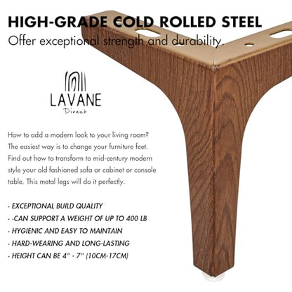 La Vane 4 Inch Diamond Triangle Metal Furniture Legs 4PCS- Heavy Duty Iron - color: Walnut, size: 4" / 10cm