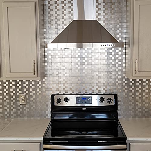 Art3d 10-Pack Metal Peel and Stick Backsplash Tile, Silver Aluminium - color: Silver Aluminium