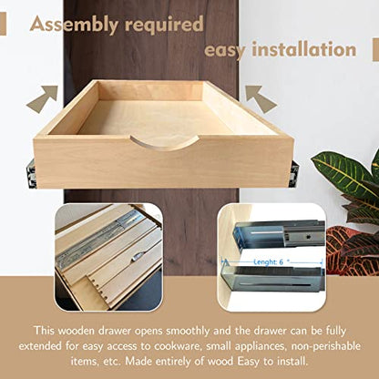 Soft-closing drawer, Slide soft close cabinet drawers, Cabinet Slide Out Shelve, Wooden Pull-Out Shelf-Fast and Easy D.I.Y. (12"W×21"D×3"H)