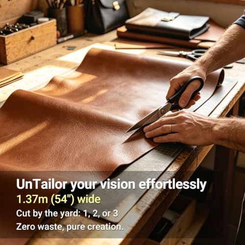 Premium Heavy-Duty 1.4mm Thick Full-Grain Embossed Faux Leather, 54" Wide - color: Brown, size: 3 Yard （108in*54in）