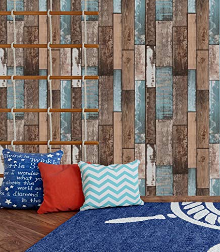 EeeComing 393"X17.7" Wood Wallpaper Peel and Stick Wood Look Grain Plank Contact Paper Vintage Wall Paper Stick and Peel Self Adhesive Removable Wallpaper Rustic Distressed Faux Vinyl Roll
