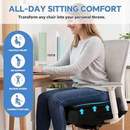 BALAPET Adjustable Thick Seat Cushion to Raise Height, Ergonomic Hip Cushion Post Surgery for Long Sitting, Memory Foam Hip Replacement Recovery Aids with Anti-Slip Strap(Black) - color: Black