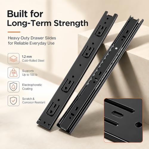 18" Soft Close Drawer Slide, Cabinet, 45mm, 100LB - size: 18 Inch × 1 Pair