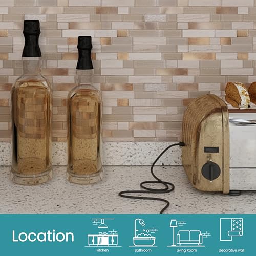 Nicesungdeco Peel and Stick 3D Natural Stone Mosaic Backsplash Tiles, 12" x 12" 5-Sheet Backsplash Self Adhesive Tiles for Kitchen Fireplace Vanity (Grey Gold) - color: GREY GOLD