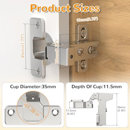 Chibery 4 Pack Face Frame Inset Cabinet Hinges, Soft Close 105° Insert Concealed Cabinet, Slide on Plate, Smooth Slow Self Closing Silent Hardware, 3D Heavy Duty for Blind Corner, Kitchen, Cupboard
