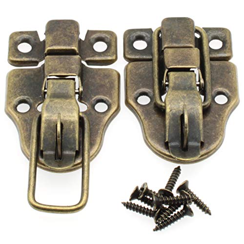 Retro Style Duckbilled Toggle Hasp Latch,LBTODH 2 pcs Antique Toggle Hasp Latch with Padlock Hole for Jewelry Box Cabinet Toolbox Suitcase,with Mounting Screws(Bronze) - color: Bronze