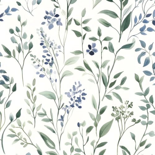 ILHIIOR Blue Leaf Peel and Stick Wallpaper Boho 17.5 x787 Inches - color: Green, size: 17.5" x 787"