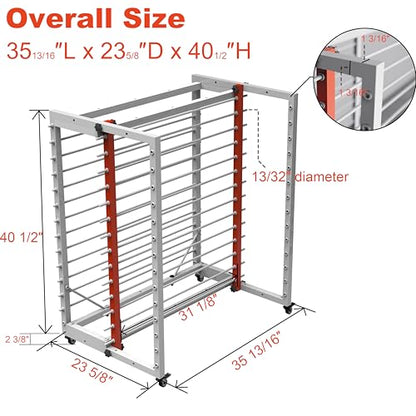 Drying Painting Rack for Cabinet Doors – 13-Tier Metal Panel Stand with Locking Wheels and Adjustable Depth