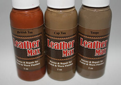 Furniture Leather Max Leather Refinish and Restorer Touch Up Kit / 1 Oz Restorer / 2 Oz Conditioner / 1 Sponge (Leather Repair) (Vinyl Repair) (Cap Tan) - color: Cap Tan