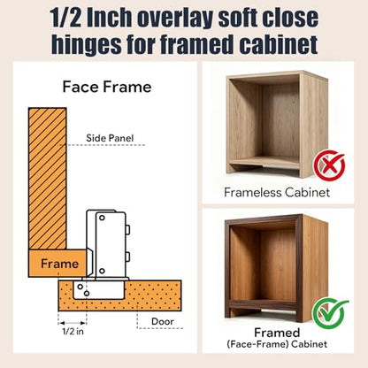 Mousike 10 Pack (5 Pair) Soft Close Cabinet Hinges, 1/2 Overlay Soft Close Hinges for Kitchen Cabinet, Stainless Steel, Built-in Damper, 100 Degree Opening Angle, 6 Way Adjustment (Gold) - color: Gold, size: 10 Pack