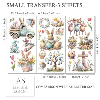 OLYCRAFT 3pcs/Set Easter Bunny Rub on Transfers for Furniture and Crafts 6x12 inch Bird Egg Furniture Decals Tulip Dwarf Transfer Stickers Rub on Decals for Wood Furniture Home Decoration - style: Easter