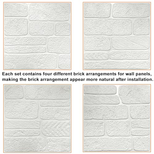 YU LI 3DH 3D Wall Panels Peel and Stick Faux Stone Wall Panel White 20-Pack Faux Brick Self-Adhesive Wallpaper 3D Foam Brick Wallpaper - color: White, size: 20PCS