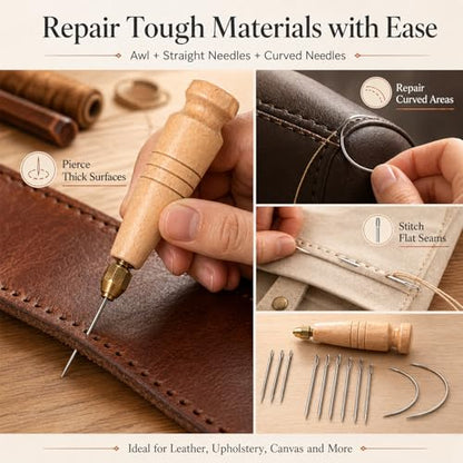 16Pcs Upholstery Repair Sewing Kit, Heavy Duty Leather Sewing Kit - color: Multicolored