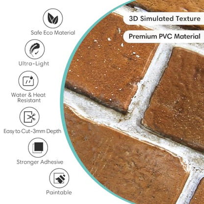 Commomy Faux Brick Wall Panels Peel and Stick Thin PVC 10 Pcs 11.8" x 11.8" - color: Brick-MA