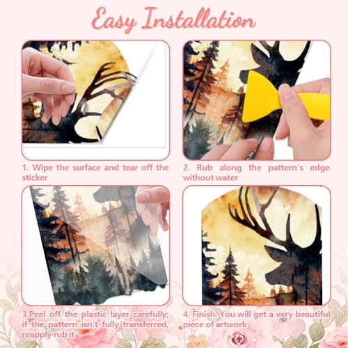 Peacoblue Deer Head and Forest Rub On Transfers for Furniture Craft 6"x12" - style: Deer Head and Forest