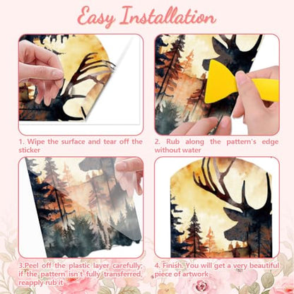 Peacoblue Deer Head and Forest Rub On Transfers for Furniture Craft 6"x12" - style: Deer Head and Forest