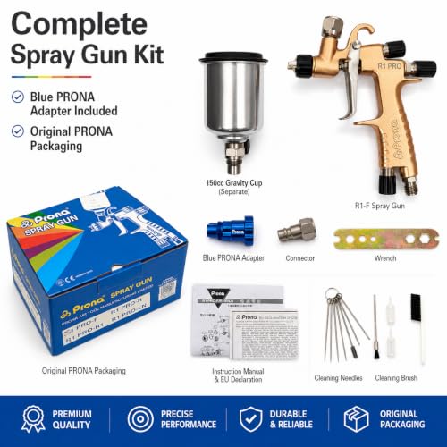 R1 PRO Automotive Touch Up Spray Gun, 1.0mm, 150cc Metal Cup - size: F 1.0mm