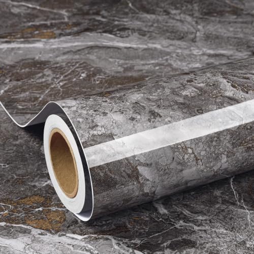 ReWallpaper Marble Wallpaper Peel and Stick Dark Gray Marble Contact Paper - color: Dark Gray Marble, size: 15.8in X 23ft