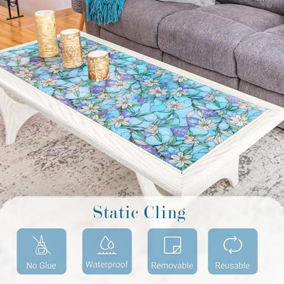 rabbitgoo Stained Glass Window Privacy Film, Blue Lily, 17.5" X 157.4" - color: Blue Lily, size: 17.5" x 157.4"