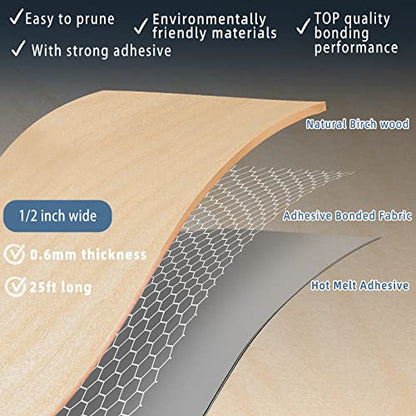 Birch Edge Banding, 1/2 inch x 25ft roll of Veneer Edge Banding Pre-glued Flexible, Wood Tape Banding for Cabinet Repair Furniture - color: Birch, size: 1/2"x 25FF
