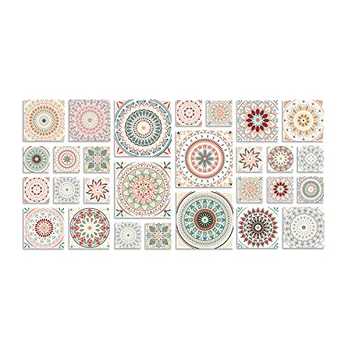 Easy Peel Stick Vinyl DIY wall Tile Decals Stick on backsplash,28pcs - color: Diy Mandala Floral