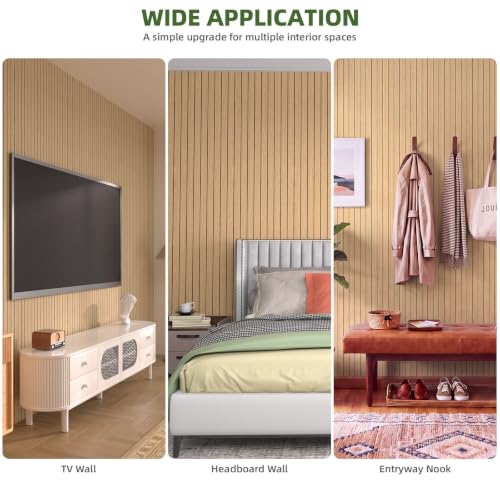 Elvone Peel and Stick PVC Slat Wood Wall Panel, Yellow, 236" x 15.7" - color: Yellow, size: 15.7" x 236"