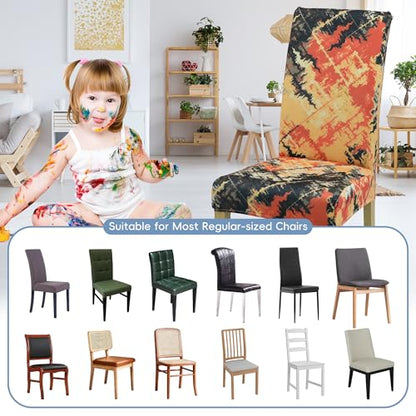 Dining Chair Covers, Dining Room Chair Cover Set of 4 - color: Flame Geometry, size: 4