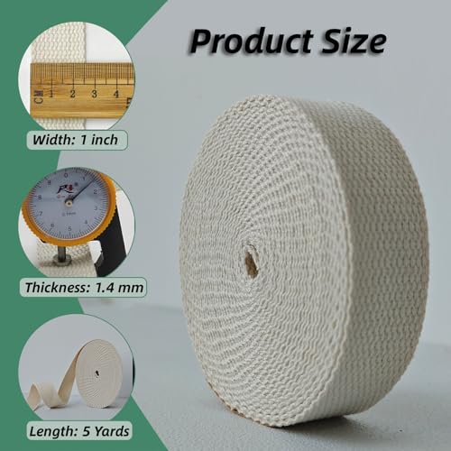 Cotton Webbing 1 Inch 5 Yards for Bag Strap Sewing Crafts, Ivory - color: Ivory