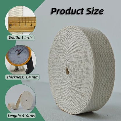 Cotton Webbing 1 Inch 5 Yards for Bag Strap Sewing Crafts, Ivory - color: Ivory