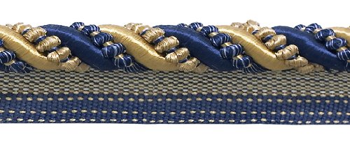 DÉCOPRO 7/16" (1cm) Large Shiny Decorative Twisted Rope Cord with Lip | Cord Trim # 0716I2, Nautical Gold #1152 (Light Gold, Yellow Gold, Navy Blue) 5 Yard Value Pack (15 ft/4.5m) - color: Nautical Gold #1152 (Light Gold, Yellow Gold, Navy Blue), size: 5
