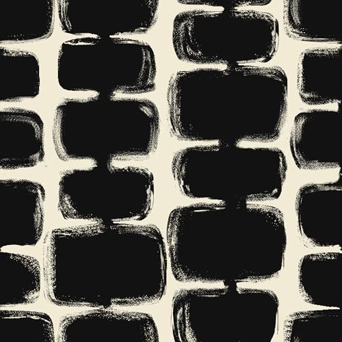 Safiyya 17.3"x197" Peel and Stick Wallpaper Black and Cream White Contact Paper Mid Century Modern Abstract Geometric Wall Paper Self Adhesive Removable Wallpaper for Bathroom and Bedroom Vinyl - color: Black and Cream White, size: 17.3" x 197"